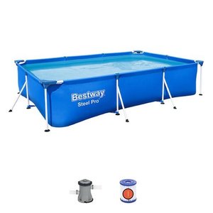 lot 1960 image: Bestway - Steel Pro 9.8ft x 6.6ft x 26in Above Ground Swimming Pool Set with Pump - Blue