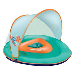 lot 1982 image: SwimSchool Baby Boat Float w Adjustable Seat & Sun Shade Canopy Orange