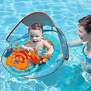 lot 1999 image: SwimWays Baby Spring Float Activity Center with Canopy BlueOrange Lobster