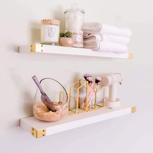 lot 1939 image: Willow & Grace Wooden Floating Wall Shelves  White  24 Inch  (Set of 2)