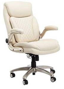 lot 59471 image: AmazonCommercial Ergonomic Executive Office Desk Chair with Flip-up Armrests and Adjustable Height, Tilt and Lumbar Support, Cream Bonded Leathe