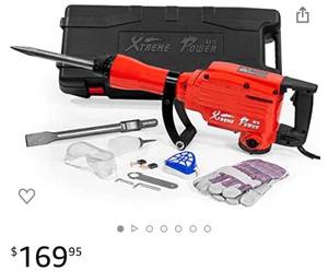 lot 59506 image: XtremepowerUS 2200Watt Heavy Duty Electric Demolition Jack hammer Concrete Breaker WCase, Gloves