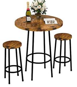 lot 59510 image: Recaceik 3 Piece Pub Dining Set, Modern Round bar Table and Stools for 2 Kitchen Counter Height Wood Top Bistro Easy Assemble for Breakfast Nook Living Room Small Space Restaurant, Rustic Brown 23