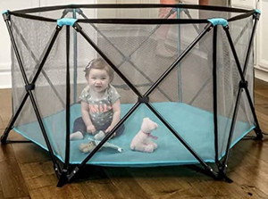 lot 59517 image: Regalo My Portable Play Yard Indoor and Outdoor, Washable, Aqua, 6-Panel