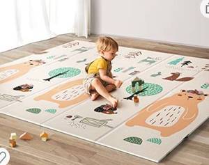 lot 59518 image: UANLAUO Baby Play mat, 79x 71x 0.6 Extra Large & Thick Foam Crawling mat, Reversible & Waterproof Baby Mat for Floor, Portable playmat for Babies with Travel Bag