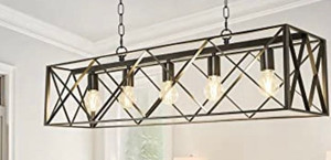 lot 59521 image: Depuley 5-Light Industrial Kitchen Island Pendant Light Fixture, Flush Mount Ceiling Hanging Light with Metal Frame, Farmhouse Black Chandelier Lighting for Dining Room Living Room, E26 Bulb Include