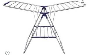 lot 59525 image: SONGMICS Clothes Drying Rack, with Bonus Sock Clips, Stainless Steel Gullwing Space-Saving Laundry Rack, Foldable for Easy Storage, Silver