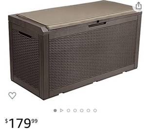 lot 59544 image: YITAHOME 100 Gallon Large Resin Deck Box Outdoor Storage with Cushion for Patio Furniture,Outdoor Cushions,Garden and Pool Supplies-Waterproof,Lockable (Brown)