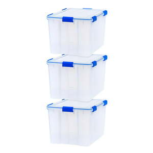 lot 5000 image: IRIS 74 Quart WEATHERTIGHT Multi-Purpose Storage Box Clear with Blue Buckles 3 Pack