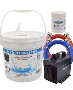 lot 5009 image: HYDRO MASTER Tankless Water Heater Flush kit,Includes 16HP Pump, 3.2 Gallon Pail with Screw Top Lid, Two 34-inch GHT x 6 FT Color Coded Rubber Hoses & Descaler
