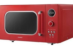 lot 5011 image: COMFEE CM-M093ARD Retro Microwave with 9 Preset Programs, Fast Multi-stage Cooking, Turntable Reset Function Kitchen Timer, Mute Function, ECO Mode, LED digital display, 0.9 cu.ft, 900W, Red