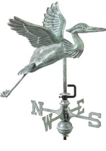 lot 5013 image: Good Directions Blue Heron Cottage Weathervane, Includes Roof Mount, Blue Verde Copper, Patina