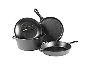 lot 5077 image: Lodge Cast Iron 4-Piece Cookware Set, BLACK (B07R3GF45M)