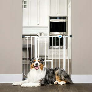 lot 5095 image: Carlson Pet Products Extra Wide Through Dog Gate with Door Pressure & Wall Mount Kit