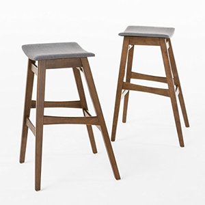 lot 5098 image: Christopher Knight Home Emmaline Fabric  Walnut Finish Bar Stools, 2-Pcs Set, Dark Grey
