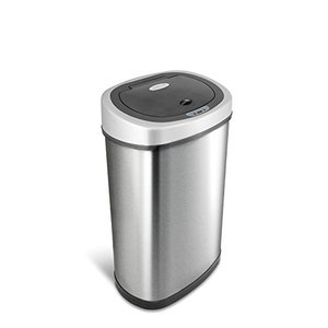 lot 5099 image: NINESTARS DZT-50-9 Automatic Touchless Infrared Motion Sensor Trash Can, 13 Gal 50L, Stainless Steel Base (Oval, SilverBlack Lid)