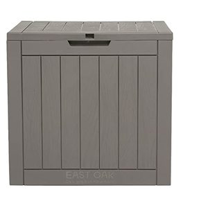 lot 5114 image: EAST OAK Deck Box, 31 Gallon IndoorOutdoor Storage Box with Lockable Lid for Patio Cushions, Pool Accessories, Toys, Gardening Tools, Sports Equipment, Waterproof and UV Resistant Resin, Grey