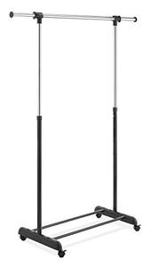 lot 5117 image: Whitmor Adjustable Rolling Clothes Organizer Chrome Garment Rack, Black and Silver