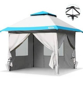 lot 5130 image: Quictent 13x13 Pop up Canopy Tent with Sidewalls Easy Outdoor Gazebo Party Tent Waterproof, One Person Set up, GrayBlue