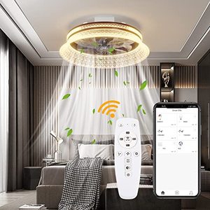 lot 5135 image: IWANU Modern Ceiling Fan with Light, Remote & APP Control Low Profile Smart Ceiling Fans with 8pcs Blades for Kids Room Bedroom Living Room