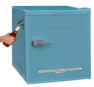 lot 5138 image: Frigidaire EFR176-BLUE 1.6 cu ft Blue Retro Fridge with Side Bottle Opener. for The Office, Dorm Room or Cabin