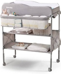 lot 5140 image: Sweeby Portable Baby Changing Table, Foldable Changing Table Dresser Changing Station for Infant, Waterproof Diaper Changing Table Pad Topper, Mobile Nursery Organizer for Newborn Essentials (Grey)