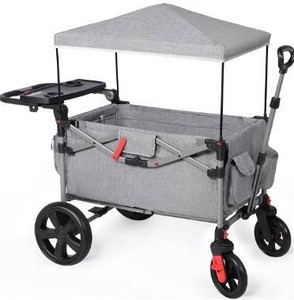 lot 5145 image: EVER ADVANCED Foldable Wagons for Two Kids & Cargo, Collapsible Folding Stroller with Adjustable Handle Bar,Removable Canopy with 5-Point Harness