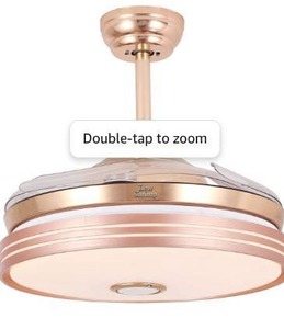 lot 5161 image: DewShrimp Retractable Ceiling Fan with Lights and Bluetooth Speaker, Bluetooth Ceiling Fan with Light and Remote Control Silent Motor 3 Color Change 42 Inch Chrome