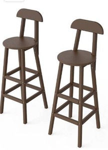 lot 5163 image: N&V HDPE Barstool Twin Set, Poly Lumber Tall Stool for Patio, Backyard, Pool, Indoor Outdoor, Easy Maintenance & Weather Resistant, Brown