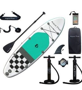 lot 5164 image: Aqua Plus 6inches Thick Inflatable SUP for All Skill Levels Stand Up Paddle Board,Paddle,Double Action Pump,ISUP Travel Backpack, Leash,Shoulder Strap,Youth,Adult Inflatable Paddle Boar