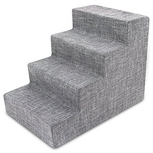 lot 5173 image: Best Pet Supplies Foam Pet Steps for Small Dogs and Cats, Portable Ramp Stairs for Couch, Sofa, and High Bed Climbing, Non-Slip Balanced Indoor Step Support, Paw Safe - Ash Gray Linen, 4-Step