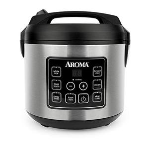lot 5176 image: Aroma Housewares 20 Cup Cooked (10 cup uncooked) Digital Rice Cooker, Slow Cooker, Food Steamer, SS Exterior (ARC-150SB),Black