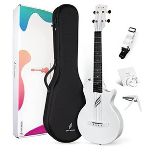 lot 5179 image: Enya Tenor Ukulele 26 Inch Carbon Fiber Cutaway Travel Ukelele for Adult with Beginner Bundle Kit Including Online Video Lessons, Case, Strap, Capo and StringsNova U Pro White)
