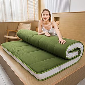 lot 5183 image: MAXYOYO Futon Mattress, Padded Japanese Floor Mattress Quilted Bed Mattress Topper, Extra Thick Folding Sleeping Pad Breathable Floor Lounger Guest Bed for Camping Couch, Green, Queen