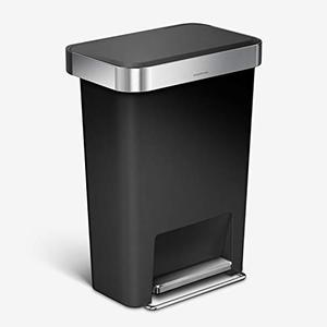 lot 5206 image: simplehuman 45 Liter  12 Gallon Rectangular Kitchen Step Trash Can with Soft-Close Lid, Black Plastic