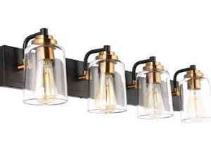 lot 5228 image: SOLFART Black with Bronze Vintage Vanity Lighting Fixtures for Bathroom, Black with Bronze Wall Lamp Sconce 4 Lights