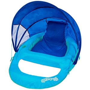 lot 5243 image: SwimWays Spring Float Recliner Pool Lounge Chair with Adjustable Canopy and Hyper-Flate Valve, Blue