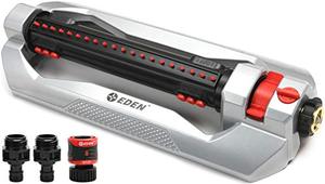 lot 5252 image: Eden 94116 Heavy Duty Metal 3-Way Oscillating Sprinkler for Large Lawn and Garden WQuick Connect Starter Set