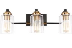 lot 5265 image: SOLFART 3 Lights Vintage Bathroom Vanity Lights Bathroom Light Fixtures Over Mirror Modern Farmhouse Matt Black Gold Glass Globe Bath Wall Lighting