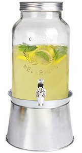 lot 5267 image: Estilo Glass Mason Jar Beverage Drink Dispenser With Ice Bucket Stand And Leak-Free Spigot,1.5 gallon-Clear, Standard Parties, Weddings, and Picnics