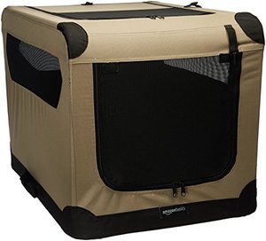 lot 5270 image: Amazon Basics 3-Door Collapsible Soft-Sided Folding Soft Dog Travel Crate Kennel, Medium (21 x 21 x 30 Inches), Tan