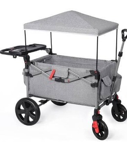lot 5272 image: EVER ADVANCED Foldable Wagons for Two Kids & Cargo, Collapsible Folding Stroller with Adjustable Handle Bar,Removable Canopy with 5-Point Harness