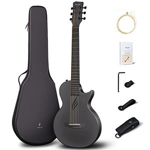 lot 6000 image: Enya Nova Go Carbon Fiber Acoustic Guitar 12 Size Beginner Adult Travel Acustica Guitarra wStarter Bundle Kit of Colorful Gift Packaging, Acoustic Guitar Strap, EVA Case, Cleaning Cloth(Black)