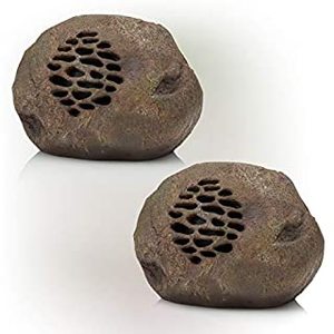 lot 6003 image: Alpine Corporation Weather-Resistant Bluetooth Solar-Powered Outdoor Wireless Rock Speaker  Set of 2