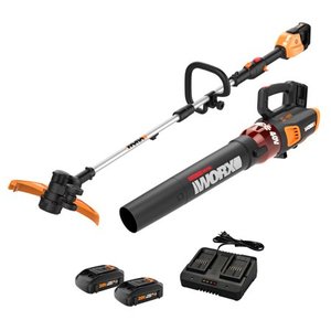 lot 6013 image: Worx WG927 POWER SHARE 40V Cordless 13in String Trimmer & 430CFM Leaf Blower Combo Kit (2 Tool) with 2 2.5Ah Batteries & Charger