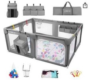 lot 6015 image: Baby Playpen Set(Grey 7559), playpen for Babies and Toddlers, Portable Extra Large Baby Fence Area with Anti-Slip Base, Safety Play Center Yard Home Indoor & Outdoor with Play Mat