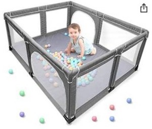 lot 6016 image: YOBEST Baby Playpen, Extra Large Play Pens for Babies, Toddlers and Kids, Indoor and Outdoor Play Yard Activity Center with Gate, Sturdy Safety Playpen with Soft Breathable Mesh for Play Area, Gray