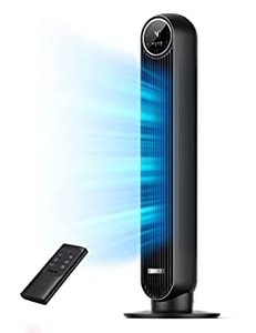 lot 6021 image: Dreo Nomad One Tower Fan with Remote, 24fts Velocity Quiet Cooling Fan, 90° Oscillating Fan with 4 Speeds, 4 Modes, 8H Timer, Bladeless Fan, Standing Floor Fans, Black, (DR-HTF007)