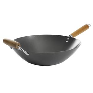 lot 6032 image: Kenmore Hammond 14 Flat Bottom Carbon Steel Wok with Wooden Handles
