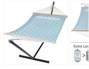 lot 6035 image: 12 ft. Free Standing, 475 lbs. Capacity, Heavy-Duty 2-Person Hammock with Stand and Detachable Pillow in Green Pattern